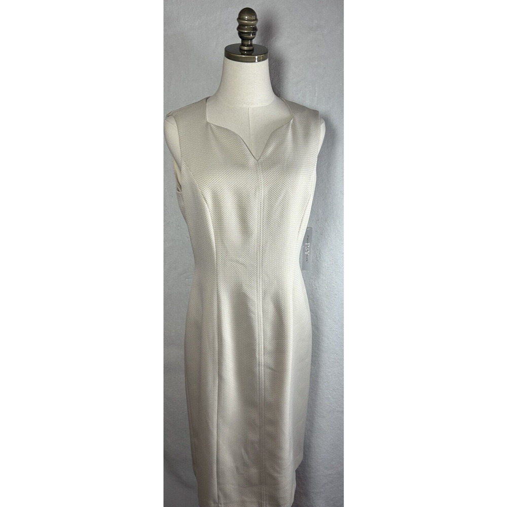 Preston & York Cream ivory dress NWT size 8 lined back zip sheath houndstooth